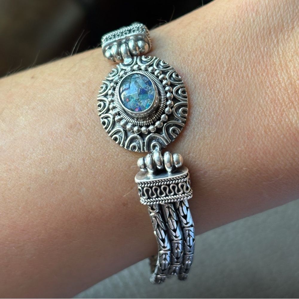 Sterling Silver & Opal Filigree Bracelet – Balinese Style